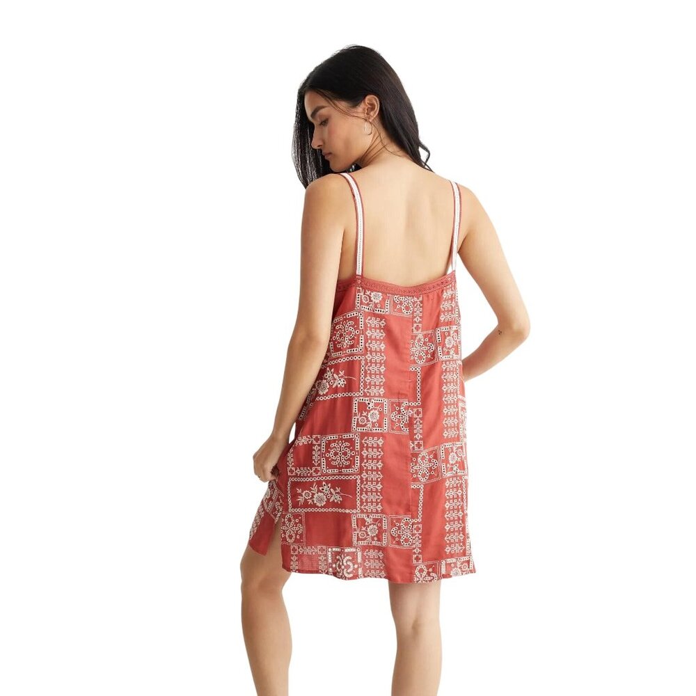 Lucky Brand Red Sleeveless Square Neck Embroidered Cami Dress size XLarge - Picture 2 of 15